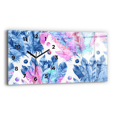 Ceas de sticlă pe perete orizontale Pene colorate