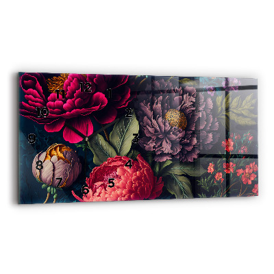 Ceas perete din sticlă orizontale Buchet de flori vintage