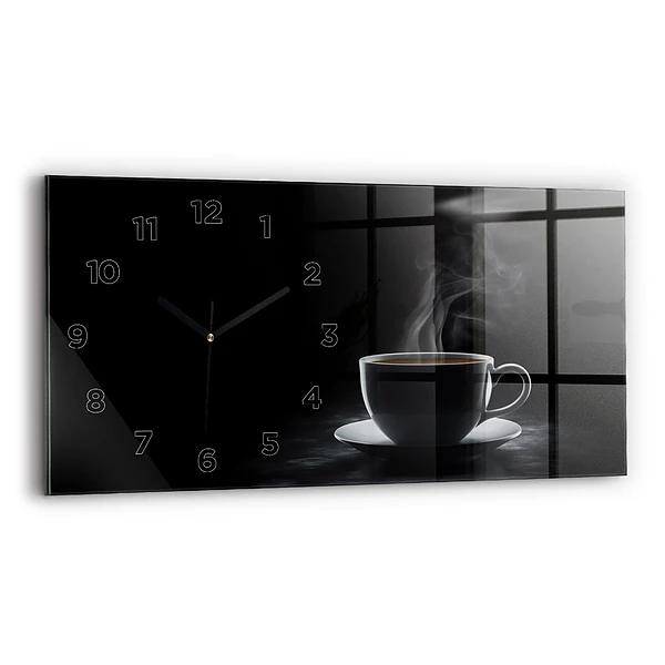Ceas din sticlă orizontale O ceașcă de cafea neagră