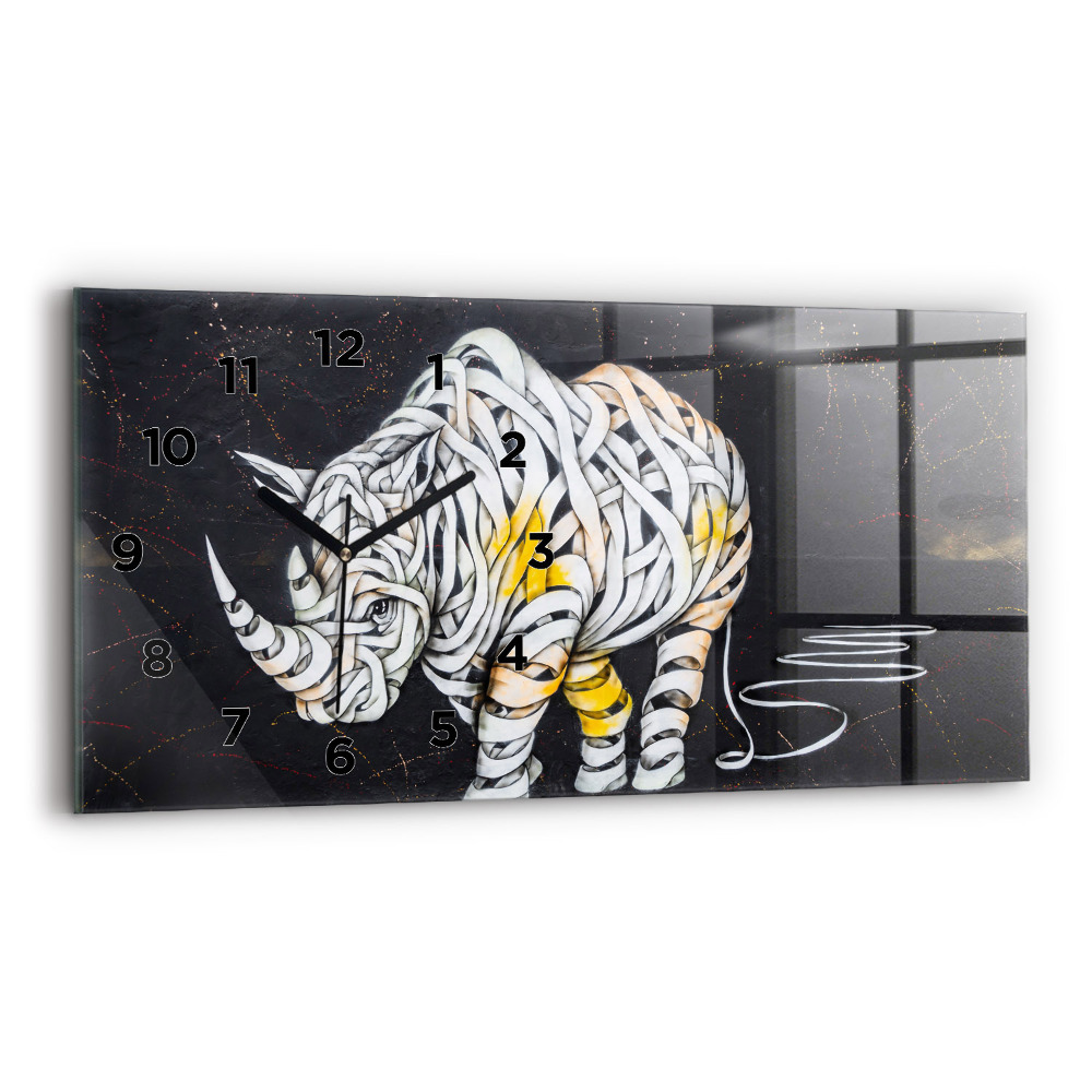 Ceas perete din sticlă orizontale Rinocer abstract