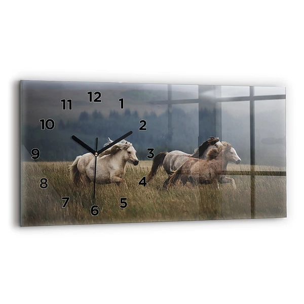 Ceas de sticlă pe perete orizontale Caii în galop
