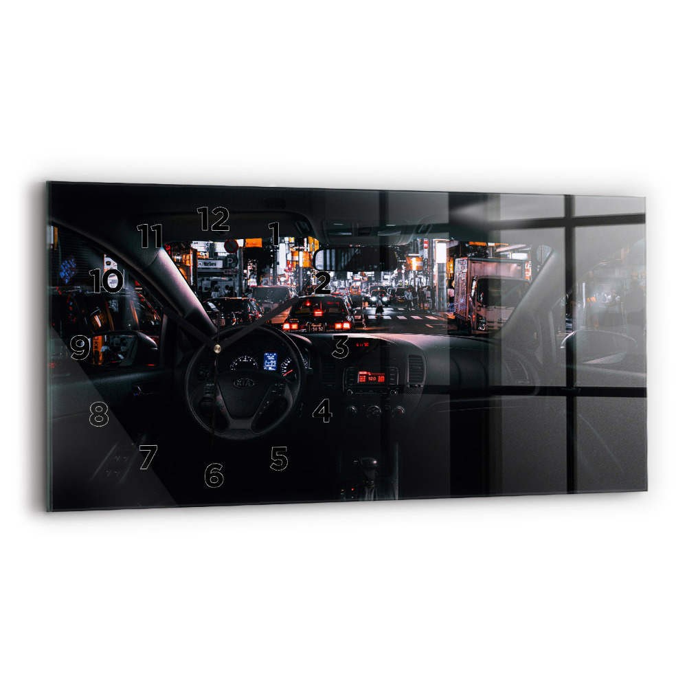 Ceas orizontale de perete din sticlă Mașină în Tokyo