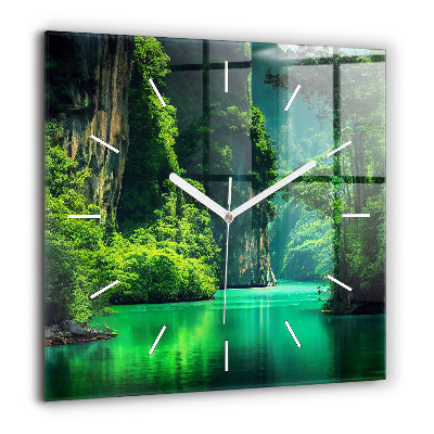 Ceas de sticlă pe perete pătrat Style boho fluture și cheie