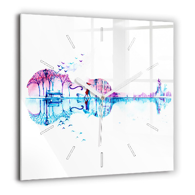 Ceas de sticlă pe perete pătrat Orașul illumat noaptea