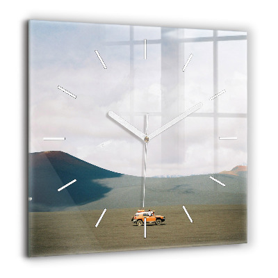 Ceas perete din sticlă pătrat Munții Sub Cerul Albastru