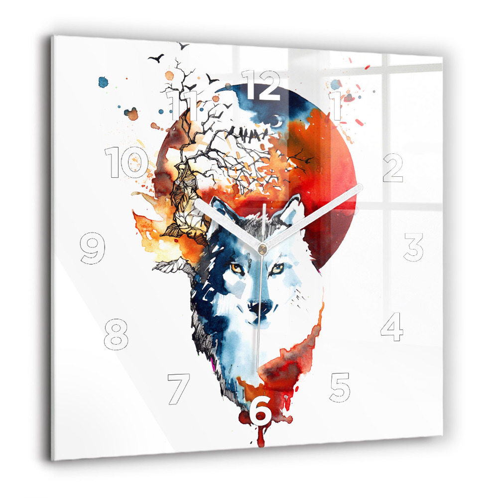 Ceas perete din sticlă pătrat Ilustrație cu flamingo