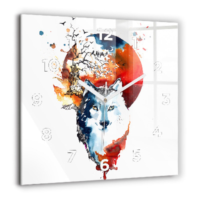 Ceas perete din sticlă pătrat Ilustrație cu flamingo