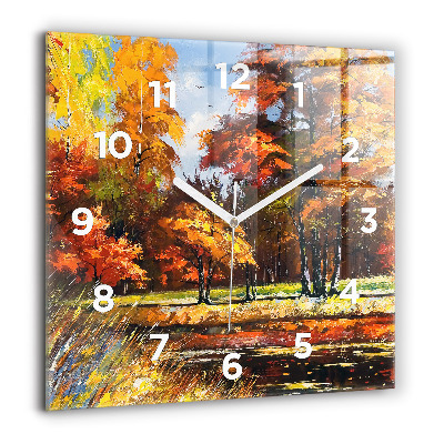 Ceas pătrat de perete din sticlă Peisaj cu păduri