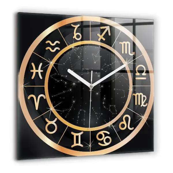 Ceas pătrat de perete din sticlă Semnul zodiacal negru