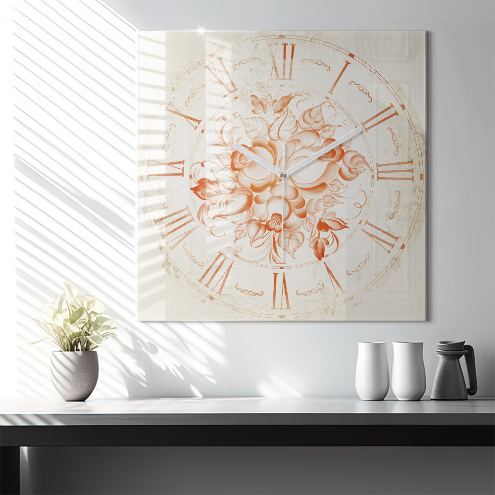 Ceas perete din sticlă pătrat motiv roman