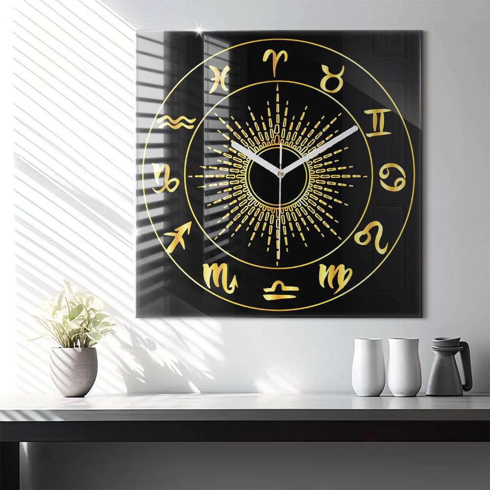 Ceas pătrat de perete din sticlă Semne zodiacale