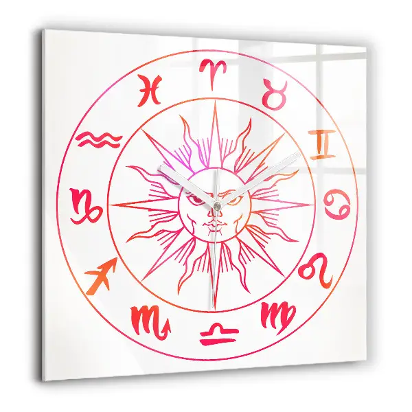 Ceas din sticlă pătrat Semne zodiacale colorate