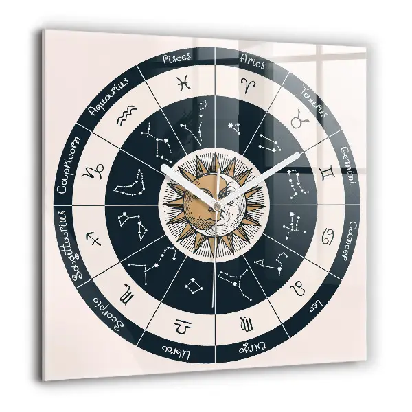 Ceas perete din sticlă pătrat Constelații zodiacale