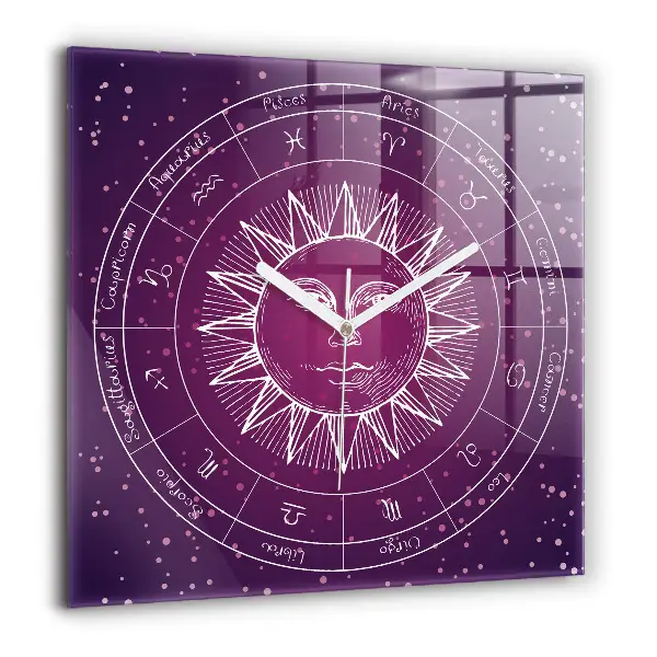 Ceas pătrat de perete din sticlă Constelații zodiacale