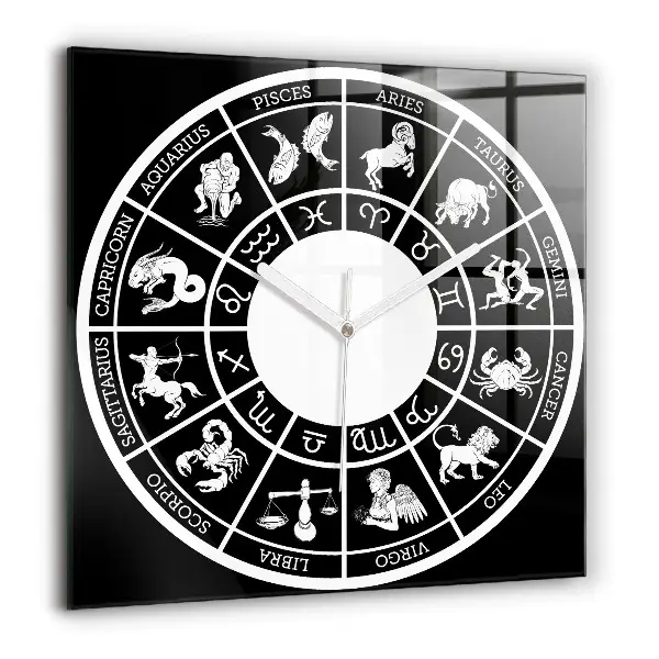 Ceas perete din sticlă pătrat Zodiac