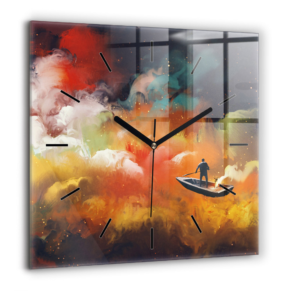 Ceas din sticlă pătrat Navă pe apă