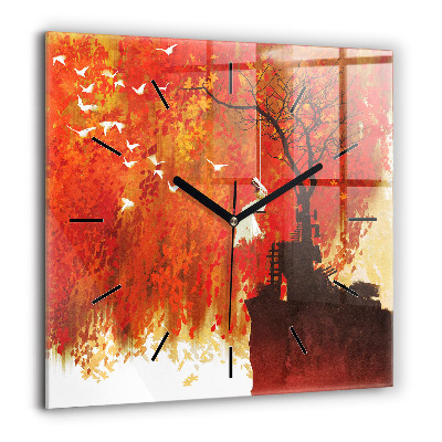 Ceas perete din sticlă pătrat Ardei în apă