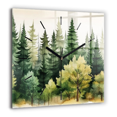 Ceas din sticlă pătrat Frunze verzi