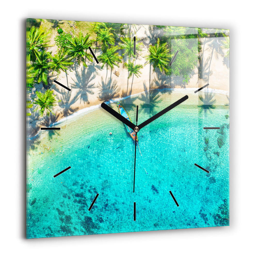 Ceas perete din sticlă pătrat Harta lumii pe lemn