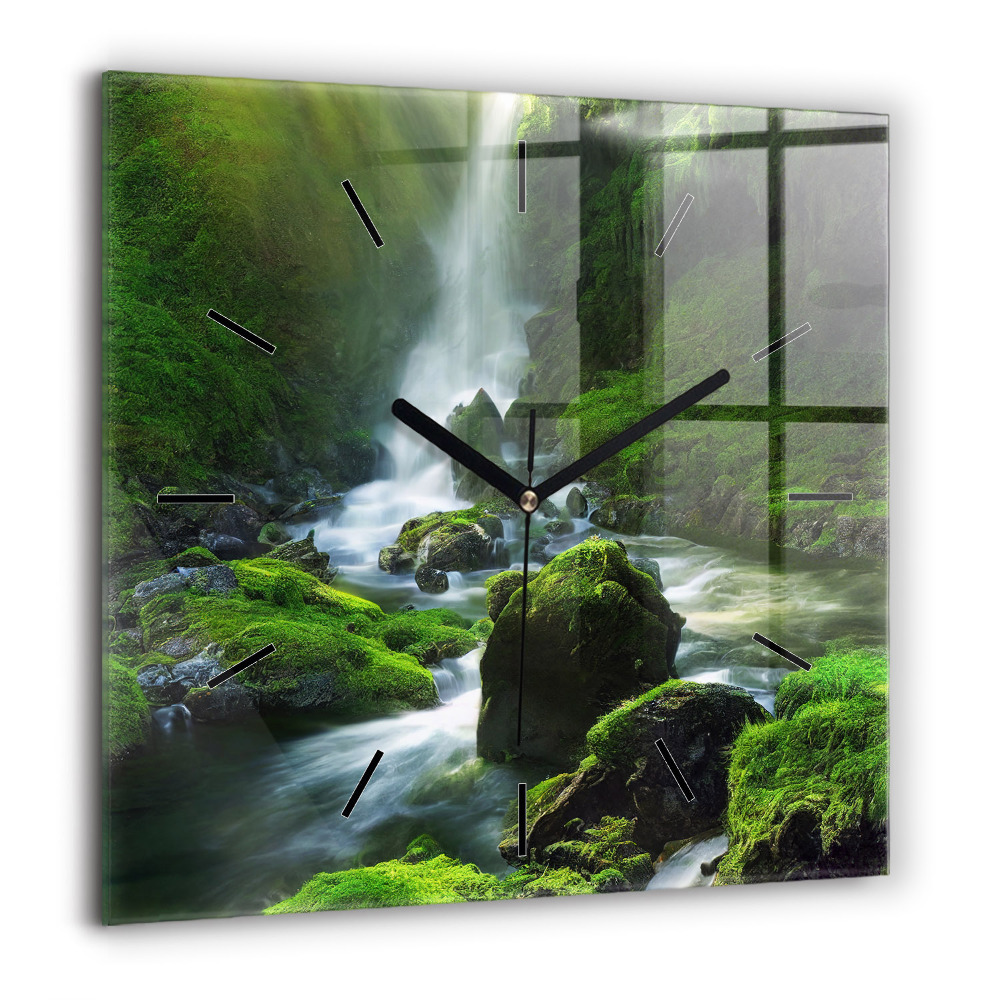 Ceas pătrat de perete din sticlă Pene colorat
