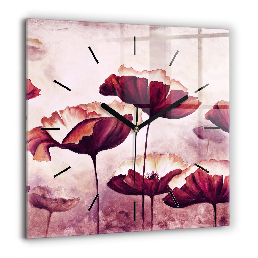 Ceas de sticlă pe perete pătrat Flori pictate