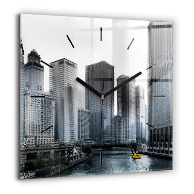 Ceas din sticlă pătrat Un oraș pe râu