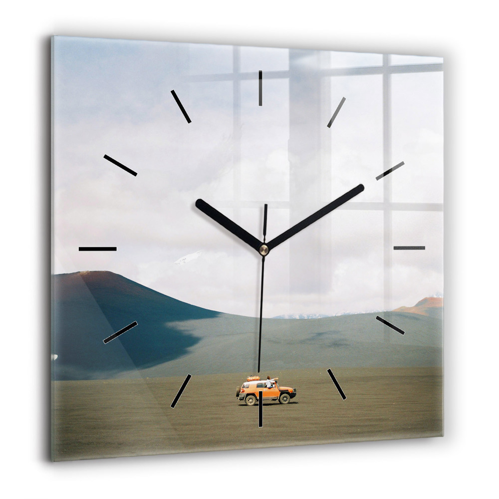 Ceas perete din sticlă pătrat Munții Sub Cerul Albastru