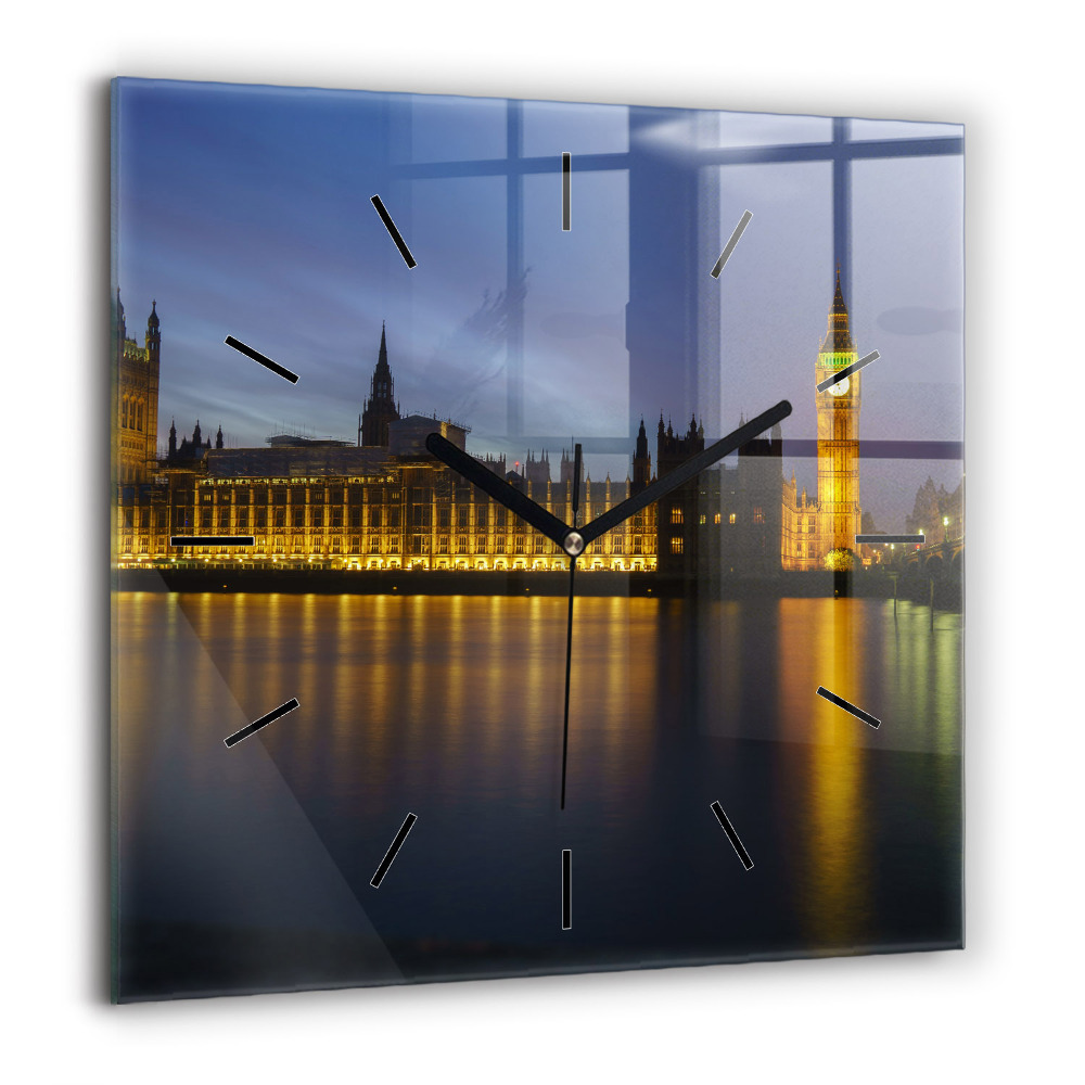 Ceas de sticlă pe perete pătrat Panorama orasului apusului
