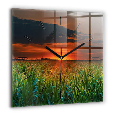 Ceas pătrat de perete din sticlă Panorama Varșoviei