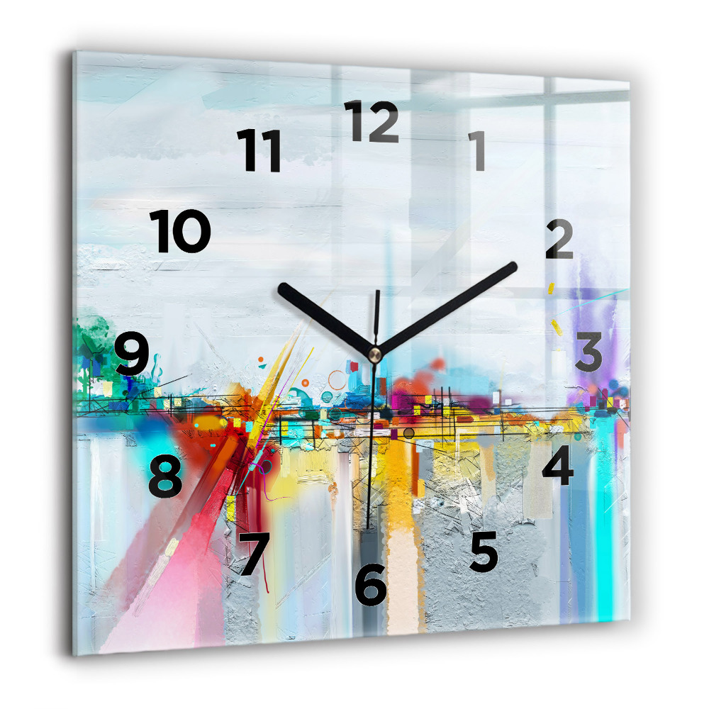 Ceas pătrat de perete din sticlă Flori abstracte