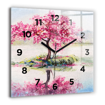 Ceas perete din sticlă pătrat Câine și pisică scoțian