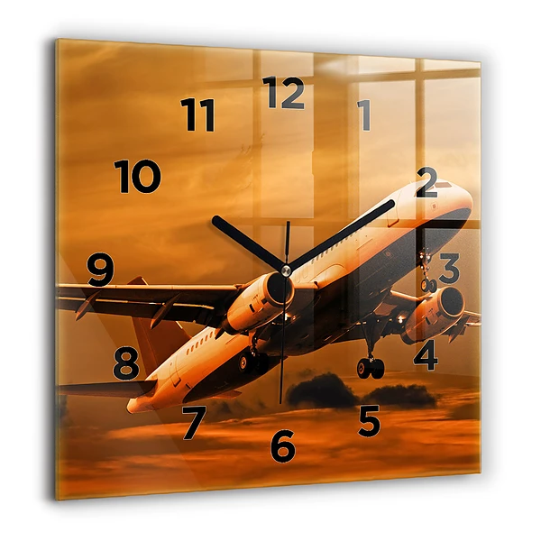 Ceas pătrat de perete din sticlă Transportul aerian