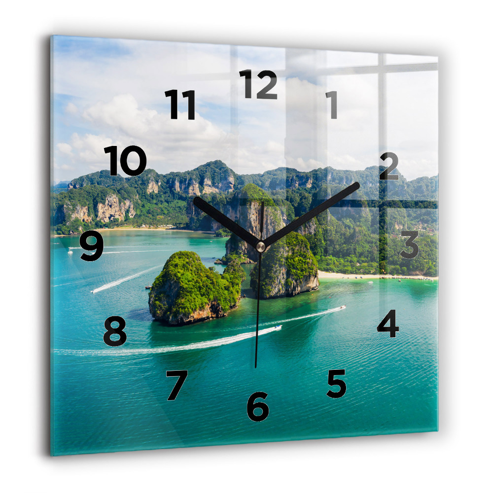 Ceas de sticlă pe perete pătrat Plaja cu nisip de mare