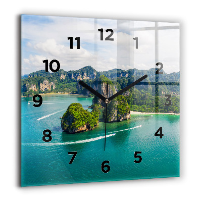 Ceas de sticlă pe perete pătrat Plaja cu nisip de mare