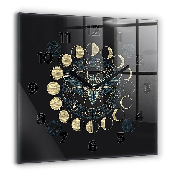 Ceas perete din sticlă pătrat Flori decorative