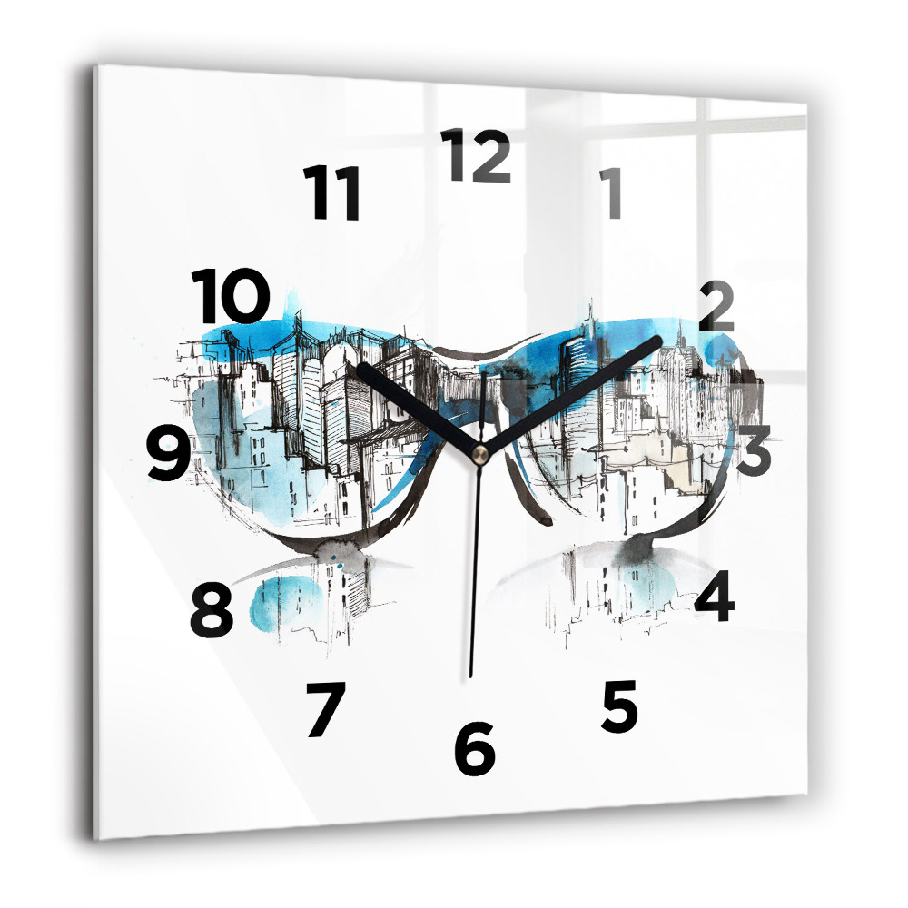 Ceas pătrat de perete din sticlă Ilustrație pentru căști