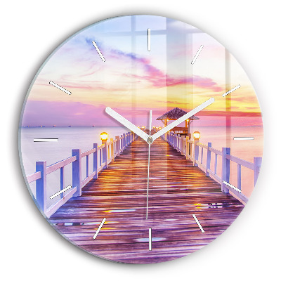 Ceas de sticlă pe perete rotund Pod în port seara