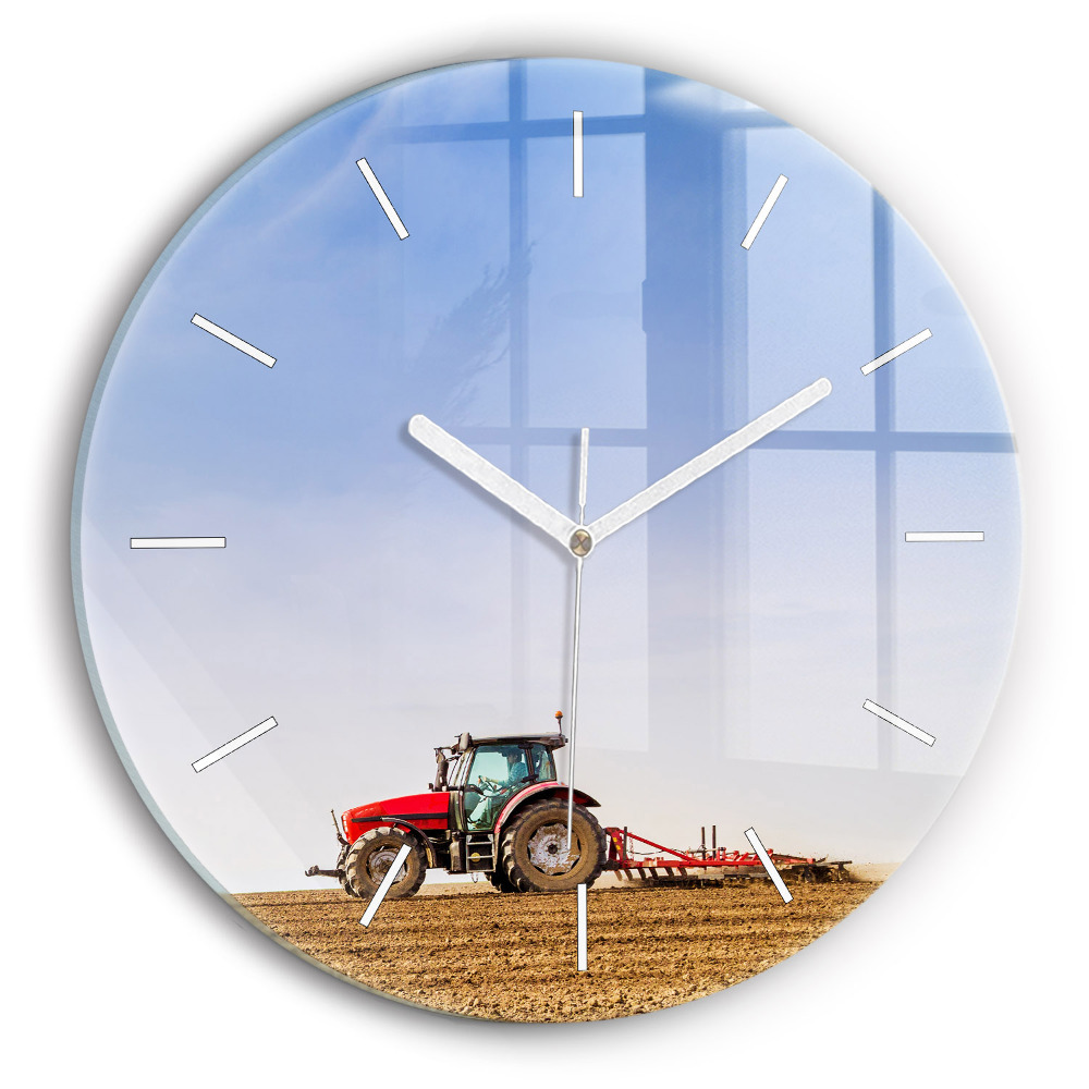Ceas perete din sticlă rotund Fermier într-un tractor