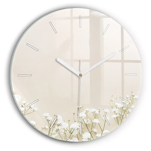 Ceas perete din sticlă rotund Flori de gypsophila înflorite