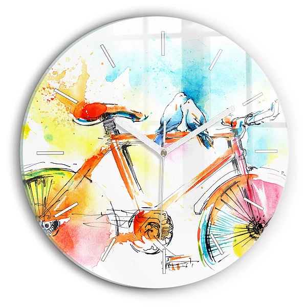 Ceas rotund de perete din sticlă Bicicleta pictata