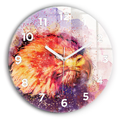 Ceas perete din sticlă rotund Vultur acuarelă