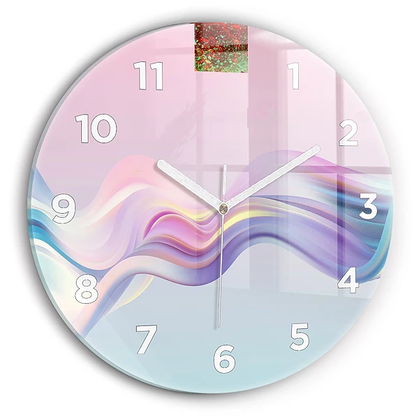 Ceas rotund de perete din sticlă Abstracția valului pastel