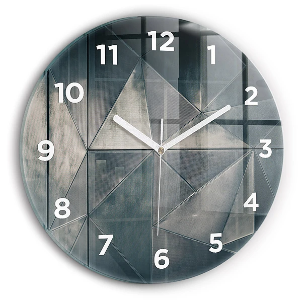 Ceas rotund de perete din sticlă Triunghiuri abstracte metalice