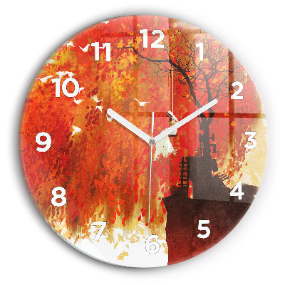 Ceas perete din sticlă rotund Mireasa toamna