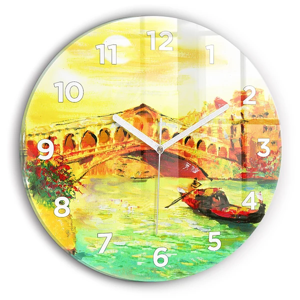 Ceas rotund de perete din sticlă Podul Rialto din Veneția