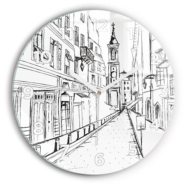 Ceas perete din sticlă rotund Desen al orașului Provence