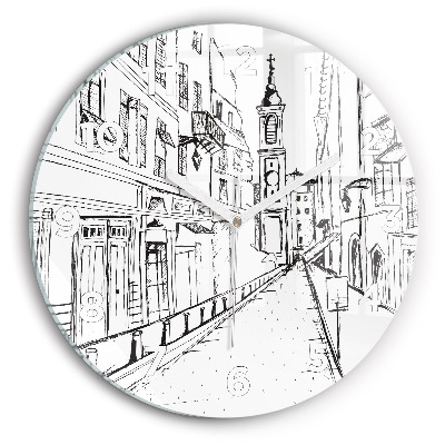 Ceas perete din sticlă rotund Desen al orașului Provence