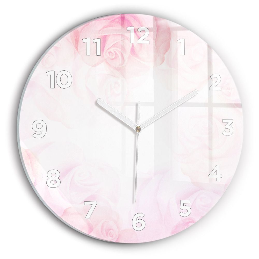 Ceas perete din sticlă rotund Trandafiri abstracti