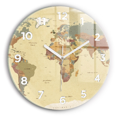 Ceas perete din sticlă rotund Harta lumii în stil vintage