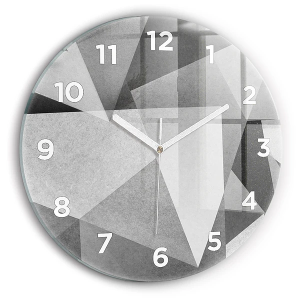 Ceas perete din sticlă rotund Abstracție geometrică gri